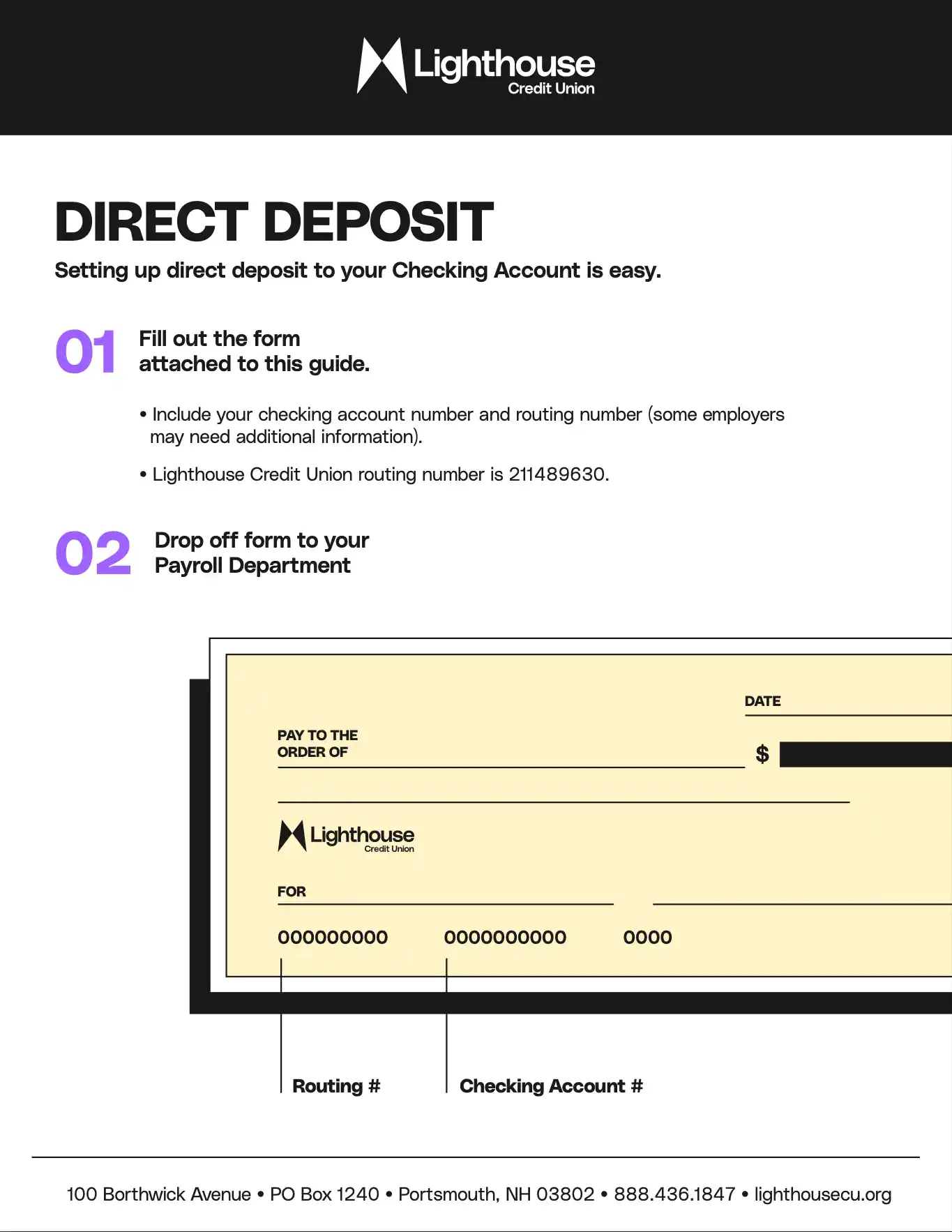 Preview of the Direct Deposit Setup Guide for Lighthouse Credit Union 