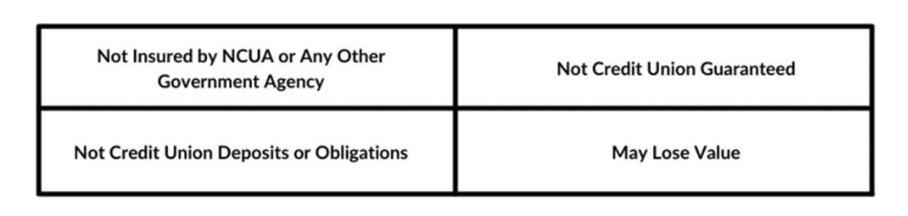 Not insured by NCUA or any other government agency. Not credit union guaranteed. Not credit union deposits or obligations. May lose value.
